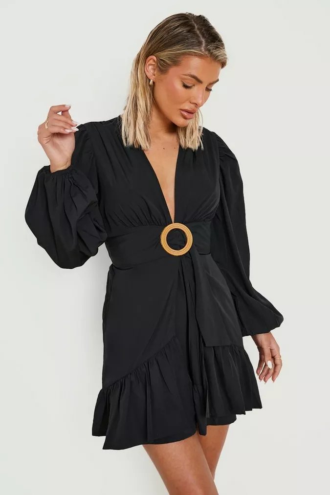 Raffia Buckle Belted Skater Beach Dress