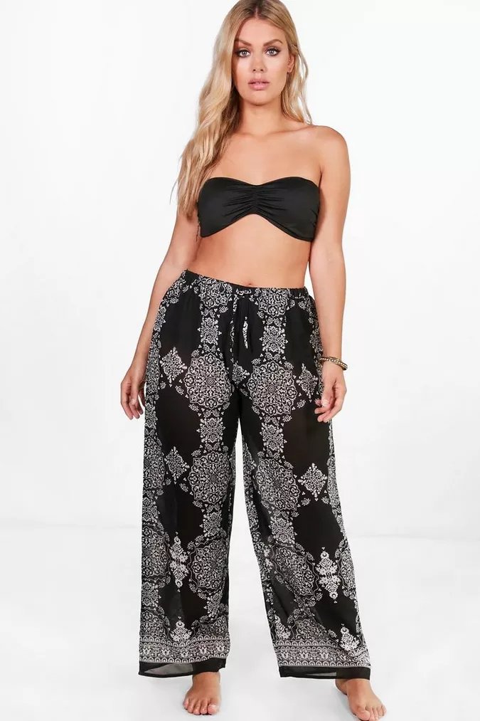 Plus Sasha Border Print Beach Trouser