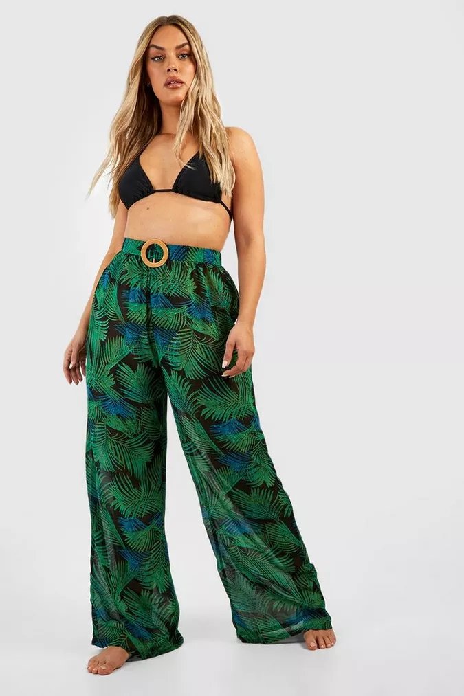 Plus Palm Raffia Buckle Beach Trousers