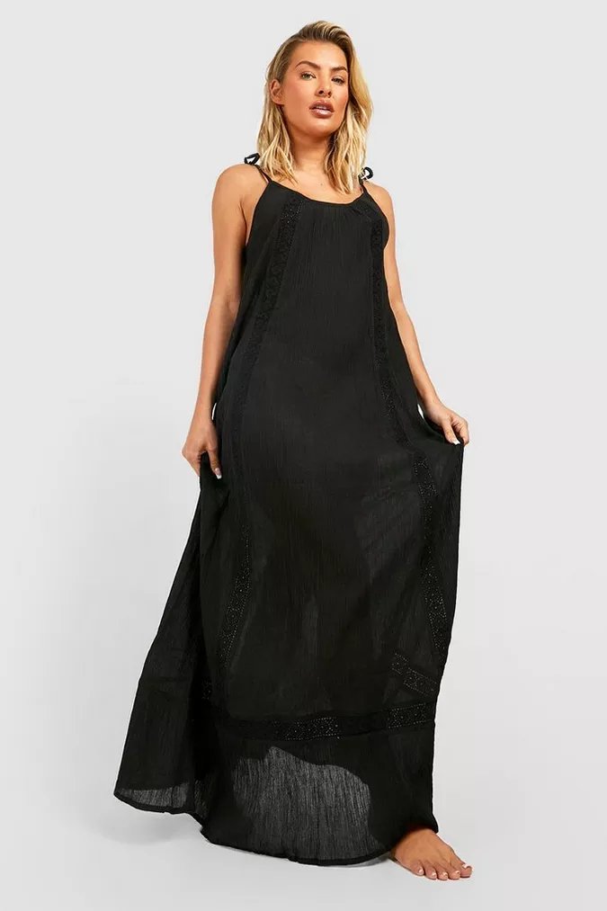 Embroidered Cheesecloth Maxi Beach Dress