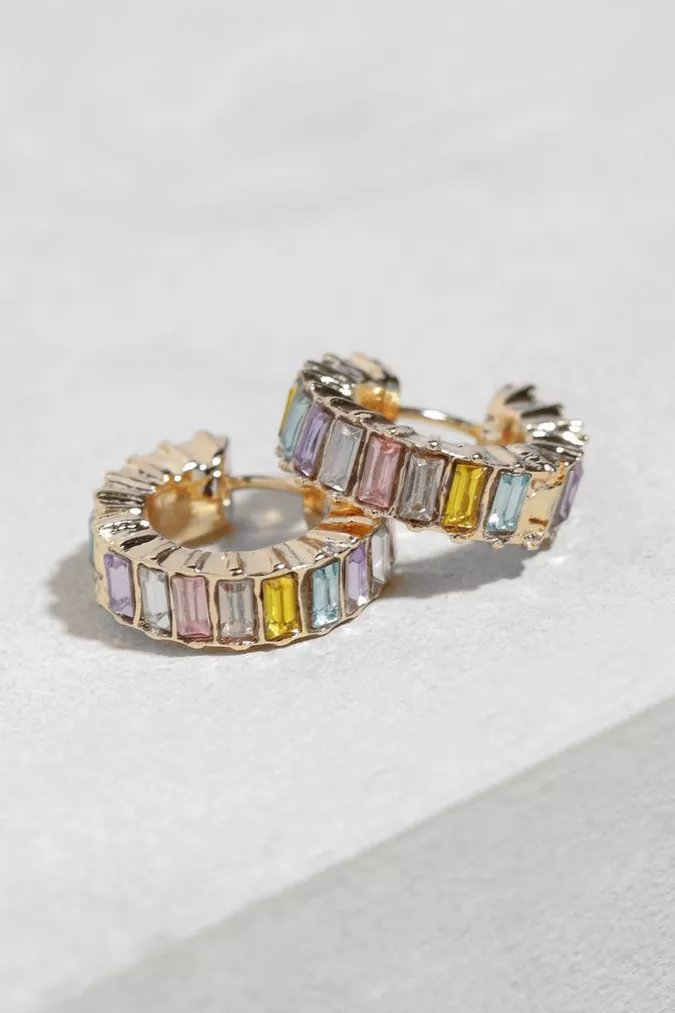 Mini Rainbow Baguette Diamante Huggie Hoops