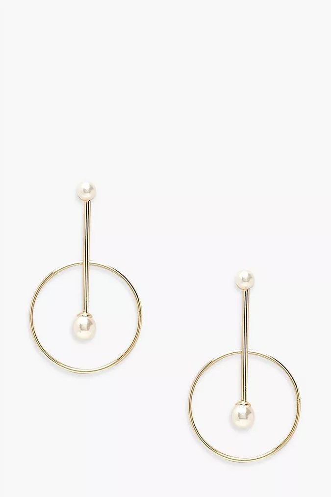 Circle & Bar Pearl Earrings