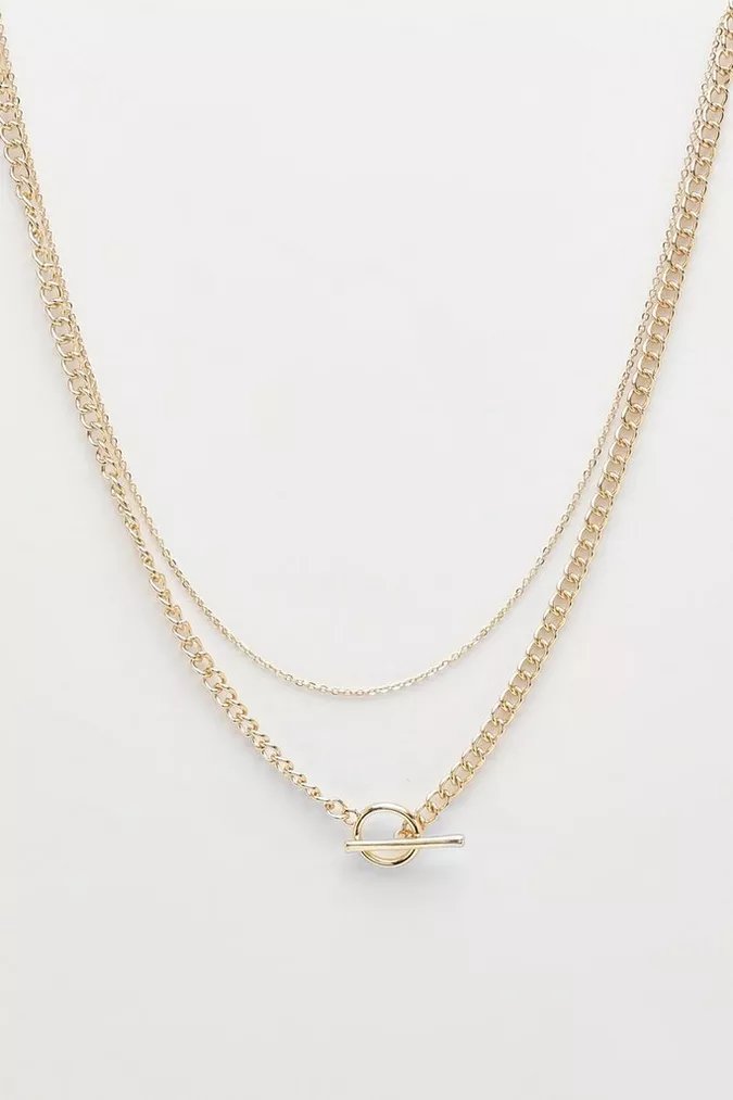 Gold Chain Link T-bar Necklace